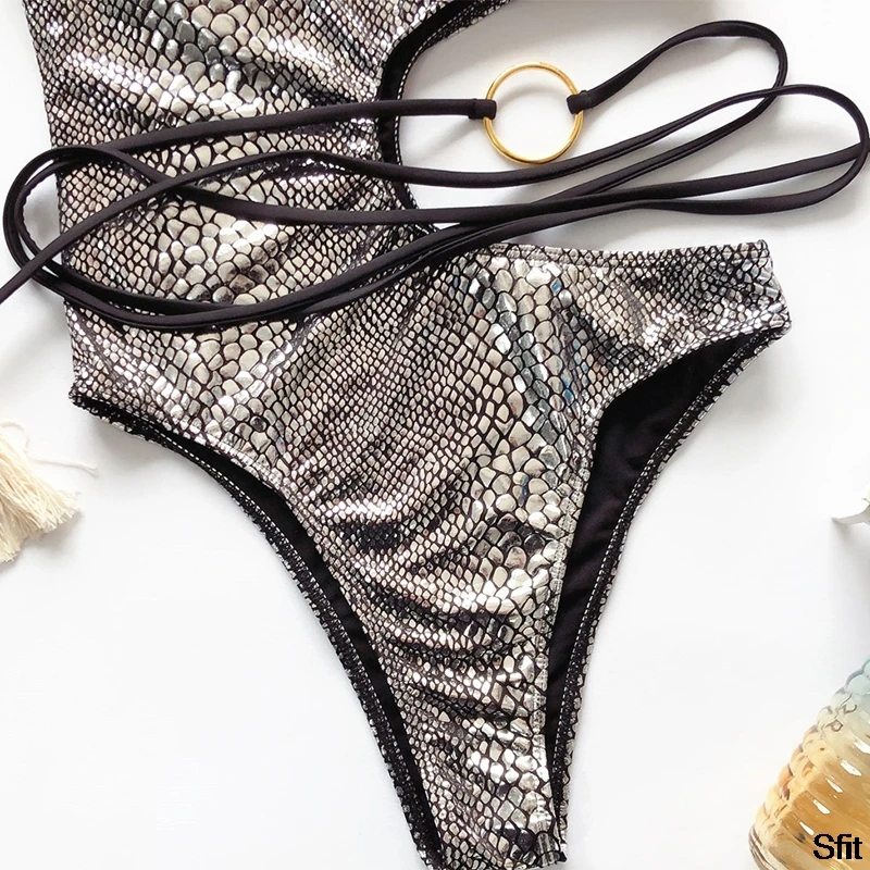 NEW  One Shoulder Bikini 2020 Sexy Sliver Bodycon Knotted Bodysuit Thong Biquine One Piece Swimwear Hot Push Up Monokini