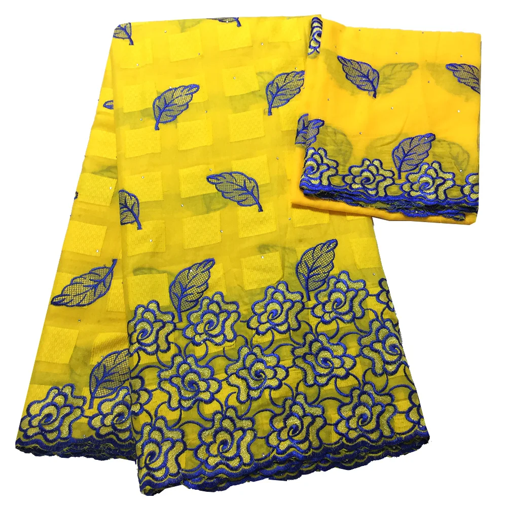 

African swiss voile lace yellow fabric and scarf high quality lace white blue purple red cotton lace with sari fabric for dress