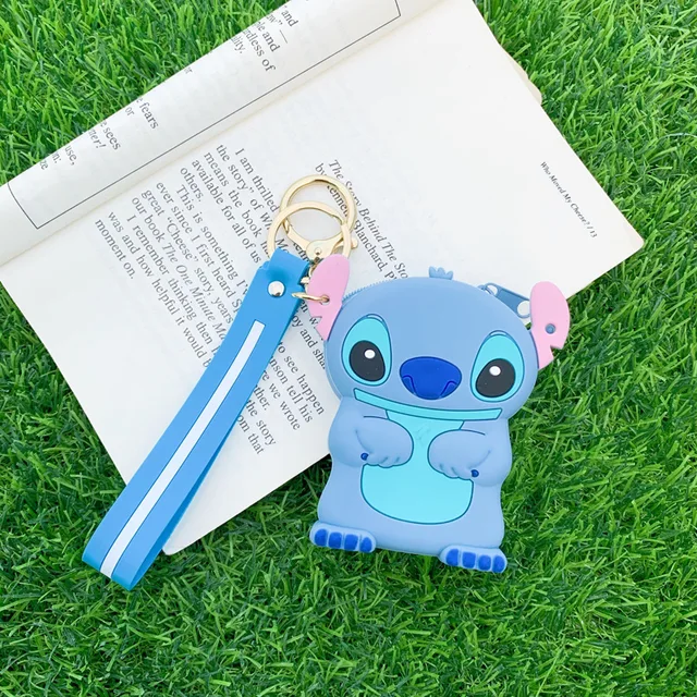 Disney Women Purse Mickey Mouse Cute Cartoon Mini Silicone Woman Wallet Stitch Kids Girls Kawaii Coin Wallet with Hanging Buckle Stitch blue