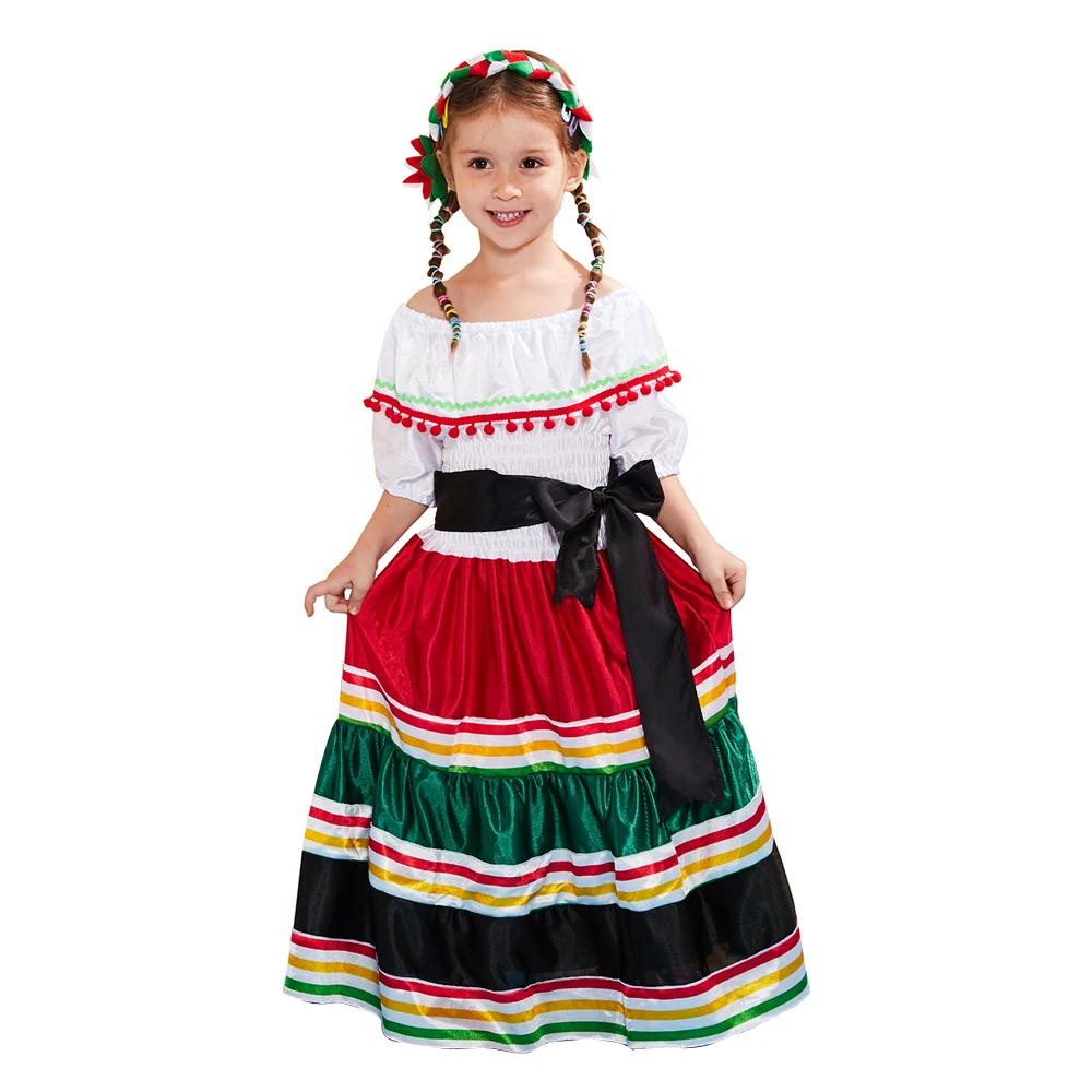 Mexican Dress Women Girls Halloween Costume Kids Mexico Carnival Party Family Dance Fancy Dress