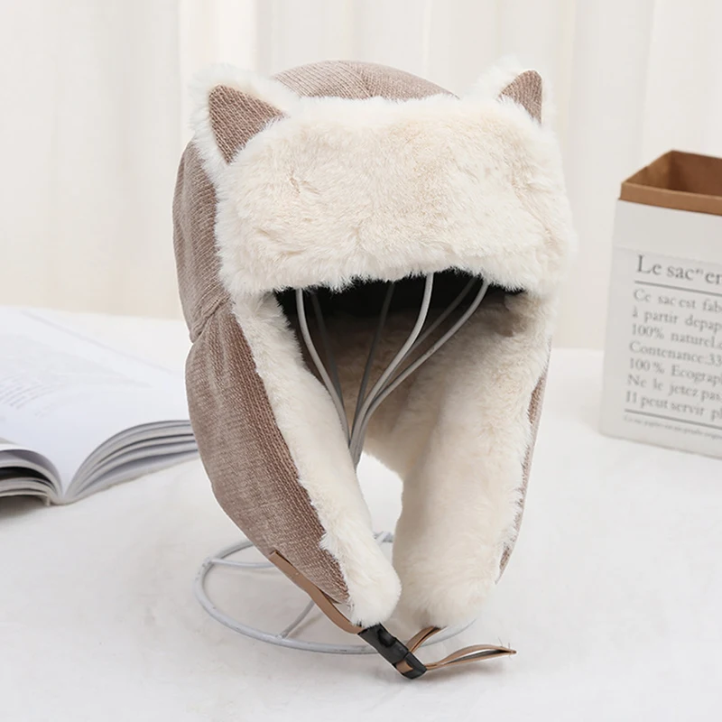 Women's warm earmuff cap winter cold warm cotton cap cat ear cap winter 2022 Winter Hat Cat Ears Cap men's bomber hat rabbit fur Bomber Hats