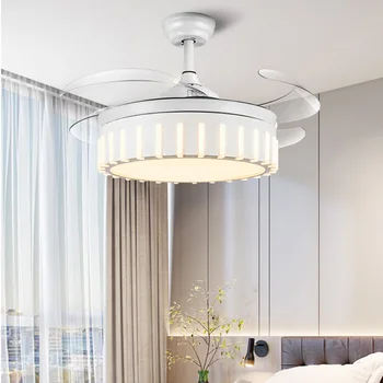 

Led invisible Ceiling fan light 42 inch white For living room dining room mute energy saving plafond ventilator Dimmable Light