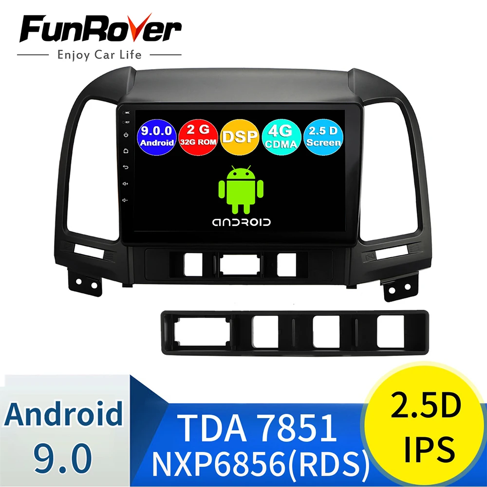 FUNROVER android 9.0 2.5D+IPS car radio multimedia player For Hyundai Santa Fe 2005-2012 dvd gps navigation navi stereo DSP RDS FUNROVER android 9.0 2.5D+IPS car radio multimedia player For Hyundai Santa Fe 2005-2012 dvd gps navigation navi stereo DSP RDS