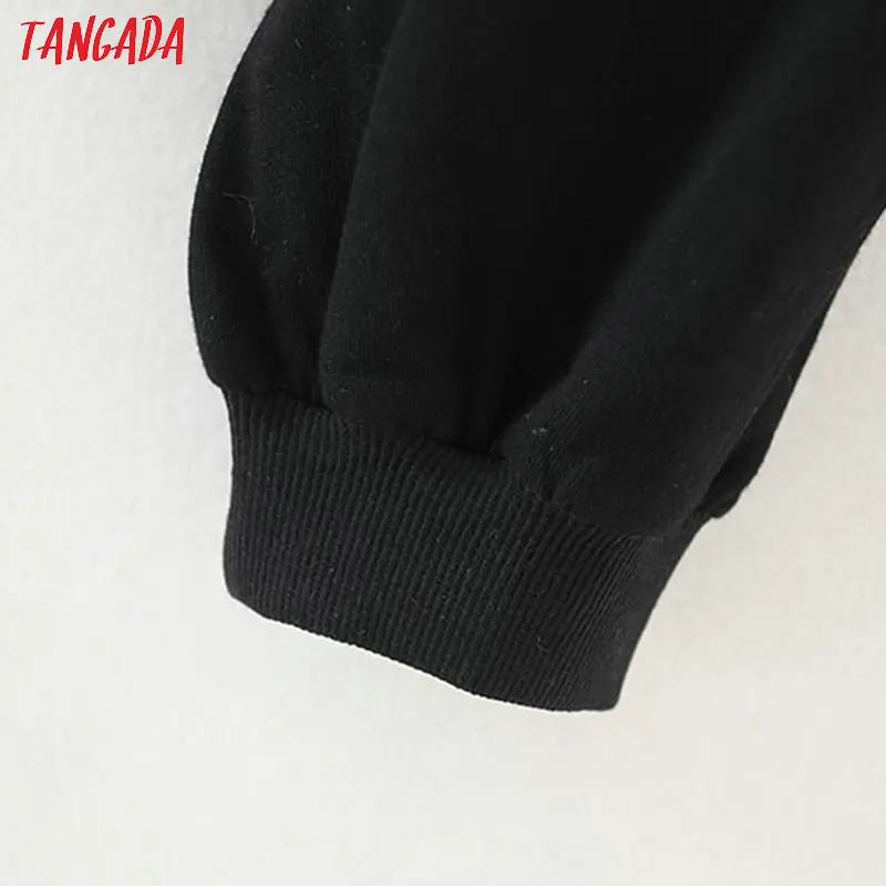 Tangada женские сетчатые Лоскутные черные свитшоты с галстуком-бабочкой и круглым вырезом, пуловеры с длинными рукавами больших размеров, женские Топы 5X01