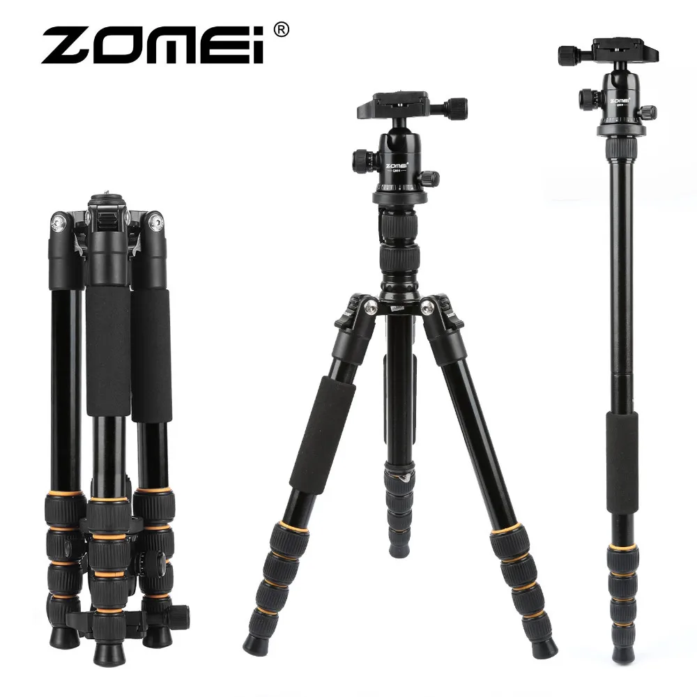 ZOMEI light weight Portable Q666 Professional Travel Camera Tripod Monopod aluminum Ball Head compact for DSLR Universal