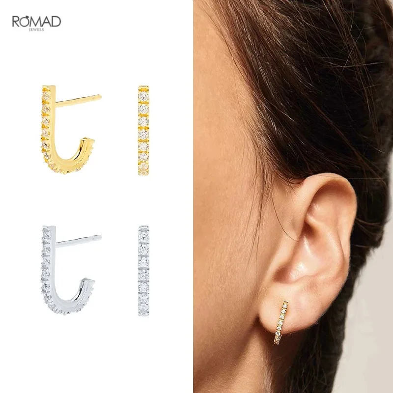 

ROMAD Elegant Hook Shape Zircon Stud Earrings for Women Girls Fashion Piercing 925 Sterling Silver Earrings Fine Jewelry Brincos