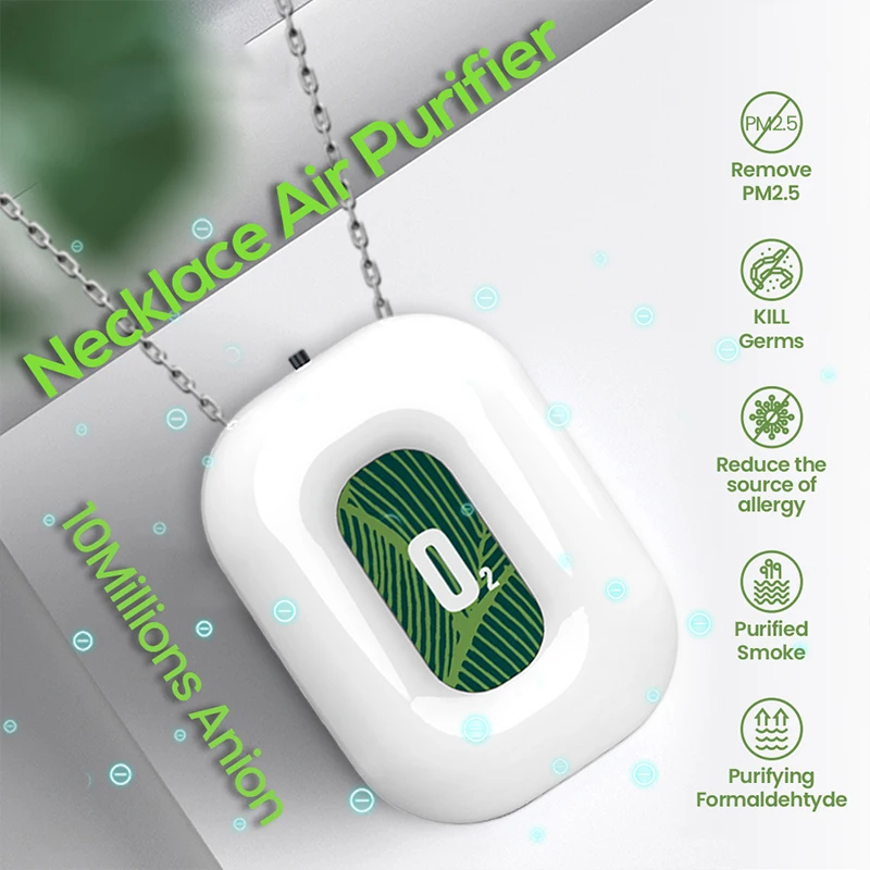 

Wearable Air Purifier Necklace Mini Portable Usb Negative Ion Generator Low Noise Freshener Charging Abs Shell