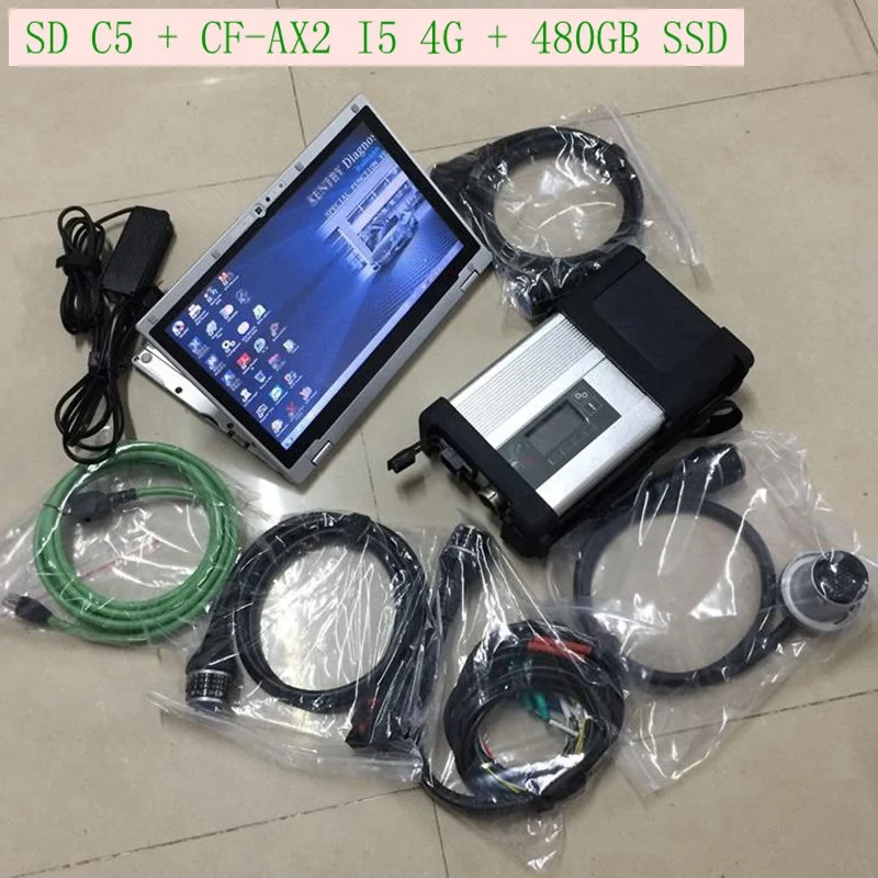 MB Star C5 SD Compact 5 с подержанным планшетом CF-AX2 и Мини SSD V12.2021 программным обеспечением