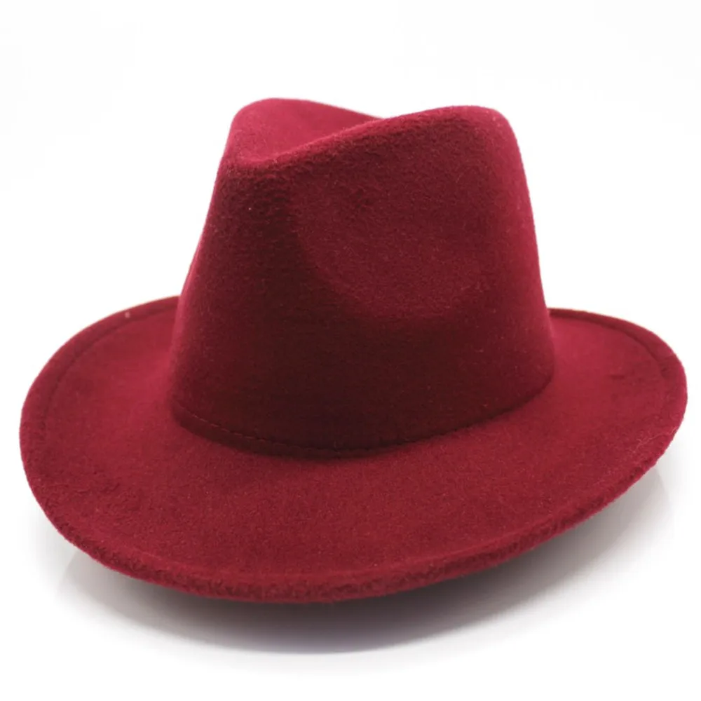 Модная Мужская и Женская ковбойская шляпа в стиле ретро, свернутая шляпа, широкая шляпа, зимняя Выходная шляпа, размер 56-58 см - Цвет: Wine Red