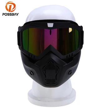 

POSSBAY Full Face Helmet Eyewears Masks Ski Skate Goggles Cafe Racer Motorcycle Glasses Mask Detachable Oculos Motocross Goggles