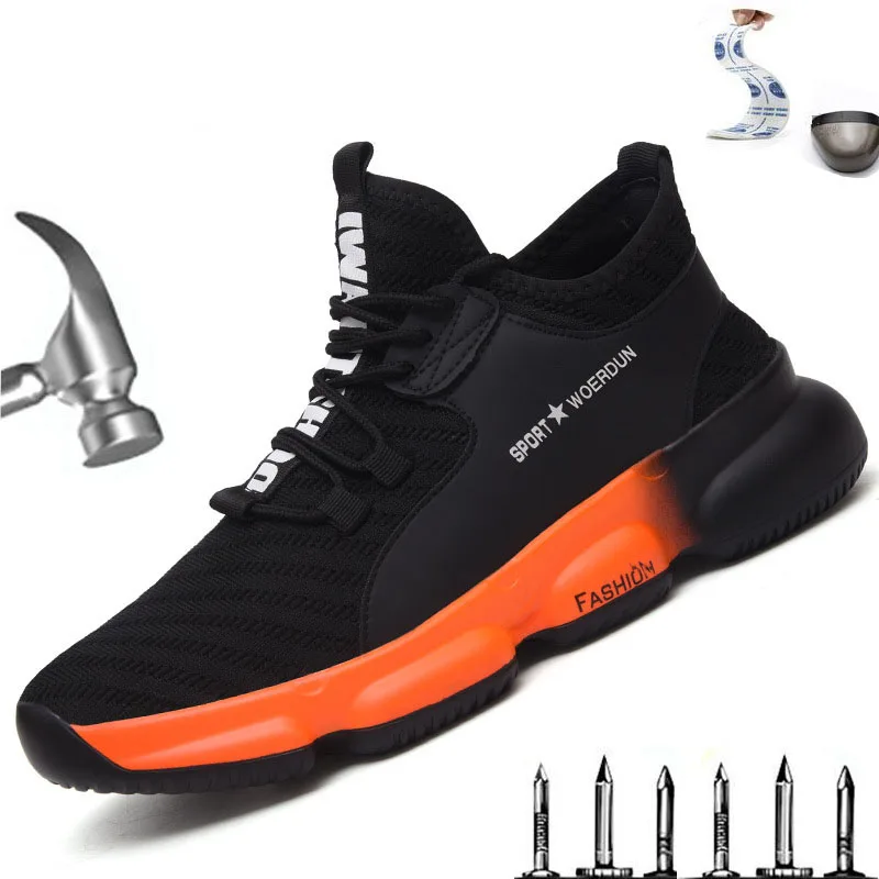 

Men's work safety shoes fashion outdoor steel toe cap anti-smashing anti-puncture work boots lightweight sports shoes