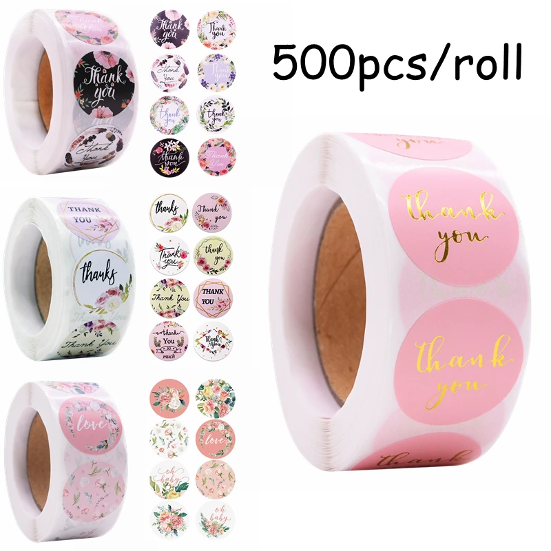 

500pcs/roll Thank You Stickers Handmade Round Paper Stickers Labels for Wedding Festival Party DIY Gift Packing Seals Decoration