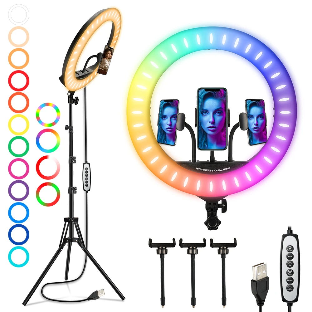 Кольцевой светодиодный светильник RGB мягкая лампа с подставкой для селфи