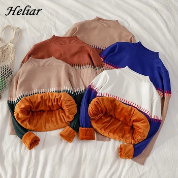 

Heliar Winter Sweater Women Patchwork Thermal Pullovers Winter Sweater Underwear Casual Female Warm Knitting Thick Tops Women