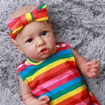 

22inch Cute Pouting Baby Real Soft Silicone Material Black Eye Doll Body Toddler Toys Babies Doll Lifelike Rainbow Costumes Baby