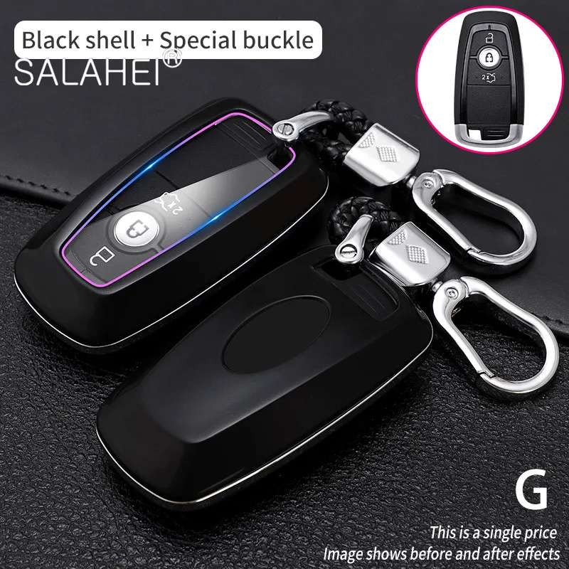 Car Key Case Protector For Ford Mustang 2018 EcoSport 3 Buttons Smart Remote Fobs Shell Cover Keys Bag Keychain Auto Accessories