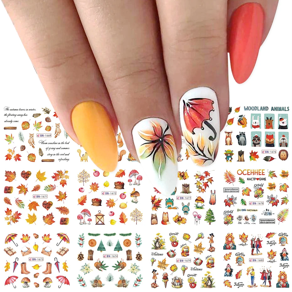 Autumn Stickers For Nails Fall Leaf Flower Nail Art Water Decals Polish  Manicure Slider Nail Design Accessories LABN1669 1680 1|Stickers & Decals|  - AliExpress