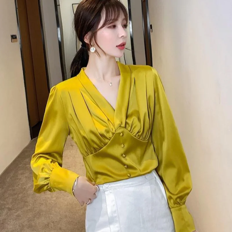 Korean Fashion Silk Women Blouses Satin Womens Tops and Blouses Ladies Tops Big Size Office Lady Blusas Femininas Elegant