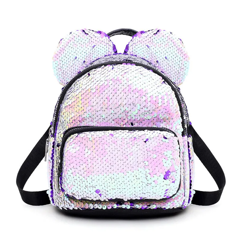 Light Purple Рюкзак для девочек с ушками мышки и блестками; модные школьные рюкзаки; дорожная сумка для девочек; студенческий панельный рюкзак; Mochila - Цвет: Light Purple