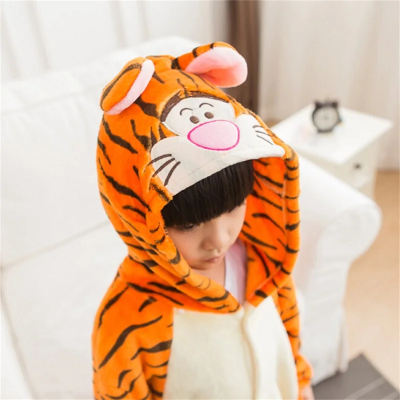 Tiger Pajamas Suit For Kids Hooded Animal Onesie Pyjamas Winter Flannel Soft Warm Sleepwear Anime Tiger Cosplay Anime Onesie