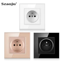 

Szaoju French Standard Socket Wall Socket Four Colors Crystal Tempered Glass Panel 86*86mm AC 110 -250V Power Socket 16A 2100ma