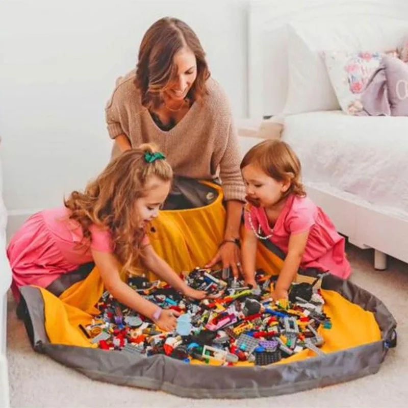 

Portable Kids Toy Storage Bag Drawstring Play Mat For Lego Toys SlideAway Clean-up And Storage Container Bag Organizer Pouch