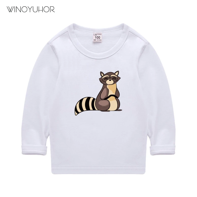 

Children Cartoon Raccoon Design Funny T Shirt Kids Spring Autumn Cute Clothes Boys Girls Comfortable Tee Crew Neck Tops
