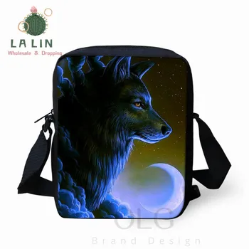 

LANLIN 3D Animals Wolf Print Men's Mini Messenger Bags Boys Cool Crossbody Bag for Students Animal Cartoon Shoulder Book Bags