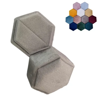 

Hexagon Velvet Ring Bearer Box - Premium Gorgeous Vintage Single Ring Display Holder with Detachable Lid for Valentine's Day