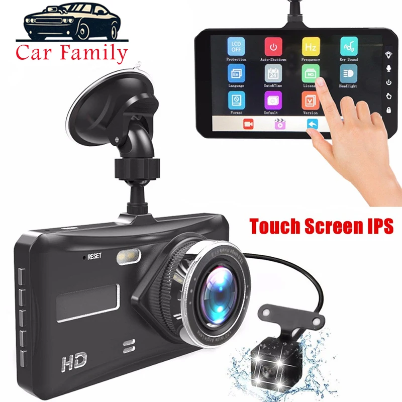 Автомобильный видеорегистратор с двойным объективом FHD 1080P 4 &quotIPS сенсорный экран