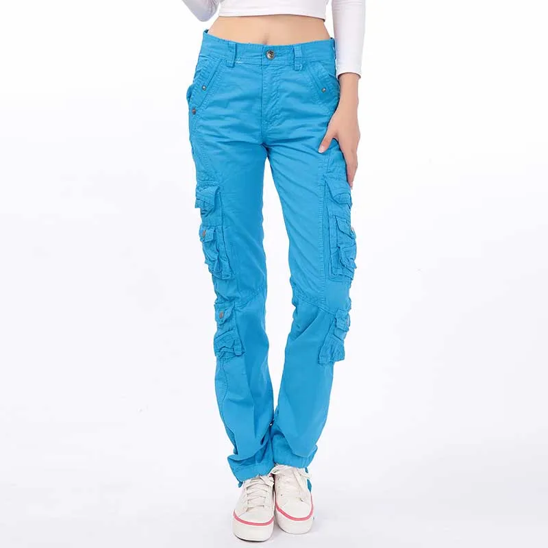 Синий Новые модные женские повседневные брюки-карго с множеством карманов, хлопковые прямые Свободные мешковатые парные брюки в стиле хип-хоп, брюки для отдыха, одежда - Цвет: Синий