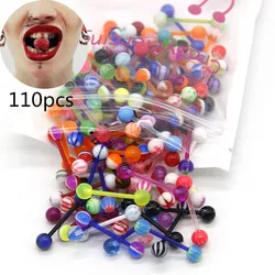 10/20/50/110pcs Acrylic Stainless Steel Tongue Piercing Ring Barbell Stud Nipple Rings Ear Cartilage Tragus Bar Body Jewelry
