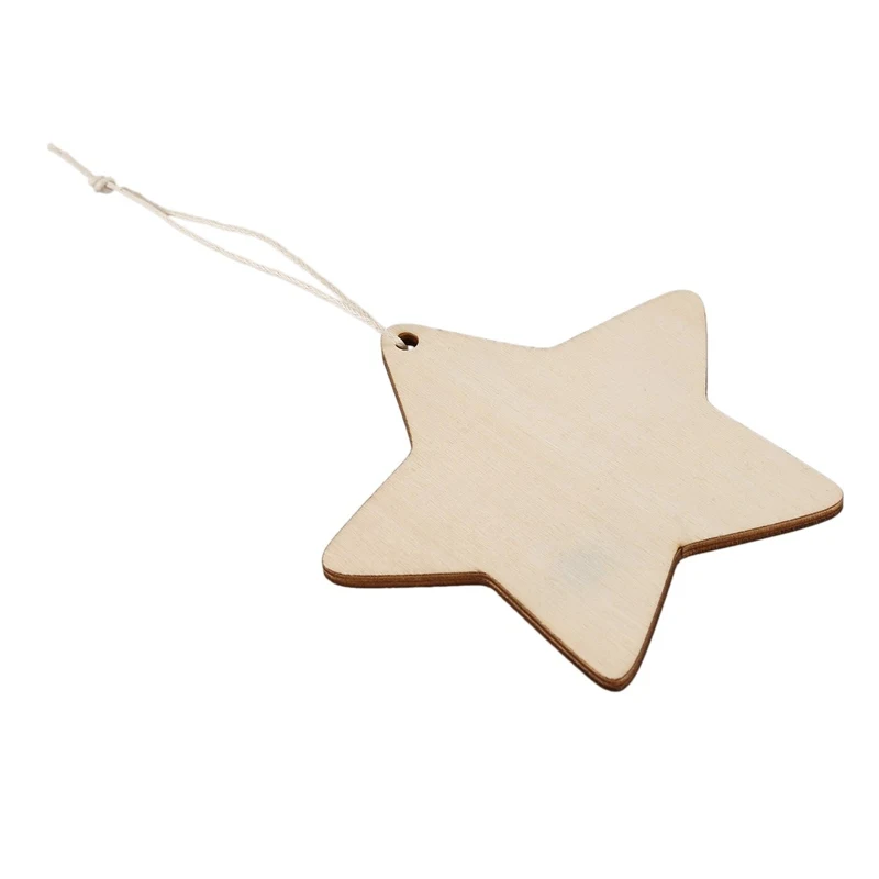 10 x Wooden Star Shapes, Plain Wood Craft Tags with Hole(10cm