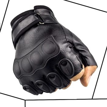 

1 Pair motor Gloves Unisex Punk Black PU Leather Fingerless Gloves Solid Female Half Finger Racing Moto Gant Motocross Riding
