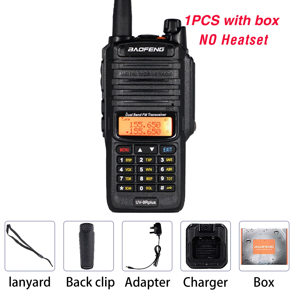 box Without Earphone Baofeng UV-9R plus Walkie Talkie IP67 Водонепроницаемый главный динамик CB радио FM приемопередатчик UHF/VHF радио 10 Вт 4800 мАч uv 9r plus - Цвет: box Without Earphone