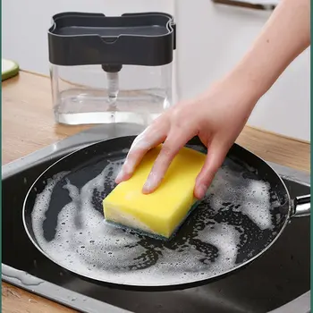 

2 in1 Kitchen Liquid Soap Pump Dispenser Sponge Holder Press Countertop Rack with Sponge Holder Kitchen Cleaner Tool