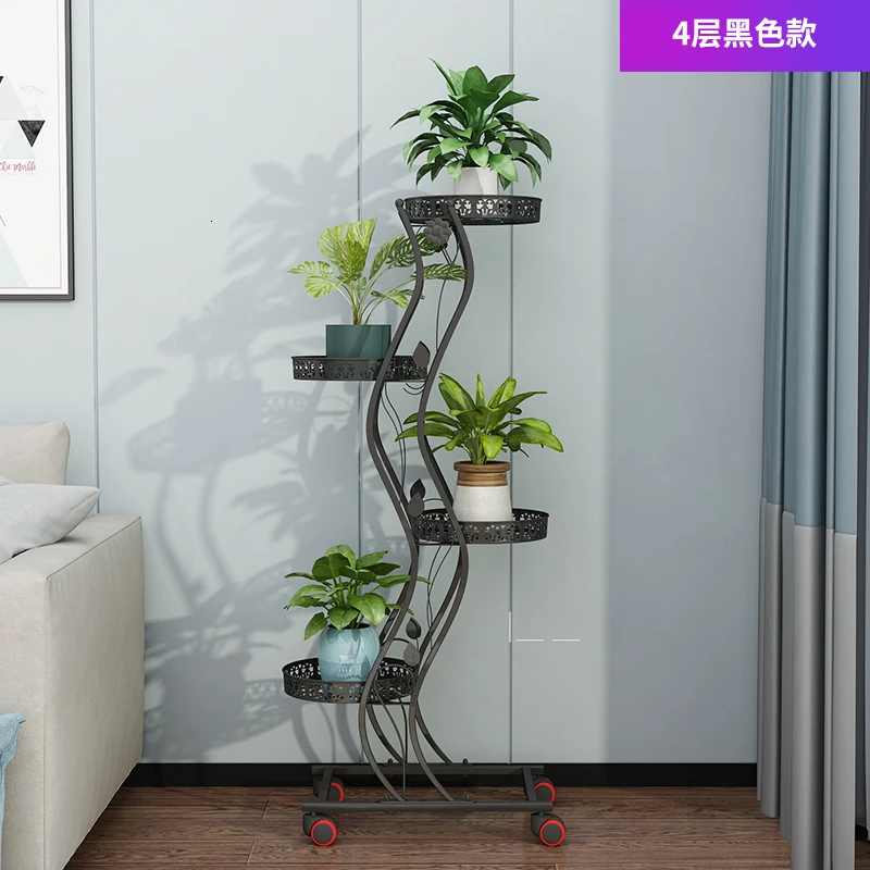 brakeheight113Cm Multi-storey Move Belt Round Province Space Flower Rack Balcony Flowerpot Shelves - Color: brakeheight113Cm