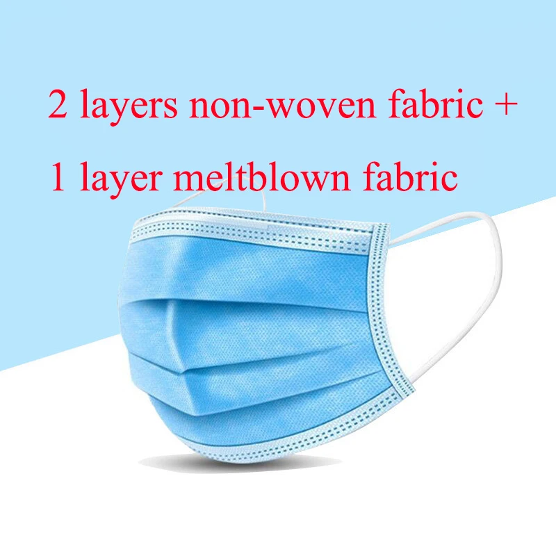 

20/50 pcs 2 layers Non-Woven fabric+1 layer meltblown fabric Disposable Face Mask Dust Filter Safety Facial Dust-Proof Masks