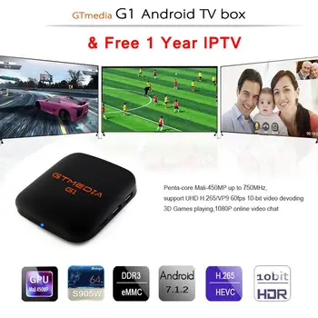 

GTmedia G1 IPTV Smart TV Box Android 7.1 1GB 8GB 2.4G Wifi 4K PK H96 MAX Android TV Box with 1 Year Europe IPTV M3U Subscription
