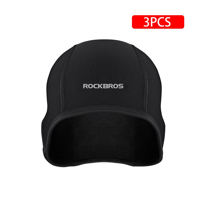 LF041BK 3pcs ROCKBROS зимняя теплая велосипедная кепка спортивная велосипедная Беговая Лыжная флисовая ветрозащитная бандана Мужская Женская Термальная маска Кепка s головные уборы - Цвет: LF041BK 3pcs