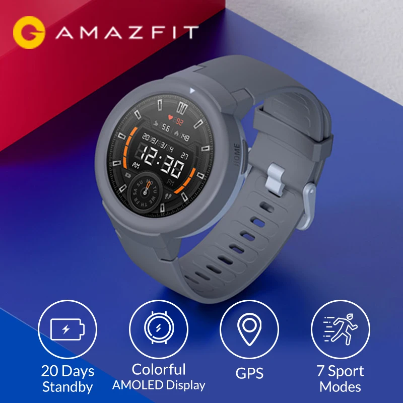 Оригинальные Смарт-часы Amazfit Verge Lite, 20 дней в режиме ожидания, 390 мА/ч, 1,3 дюйма, AMOLED экран, пульсометр, часы IP68, водонепроницаемые, gps