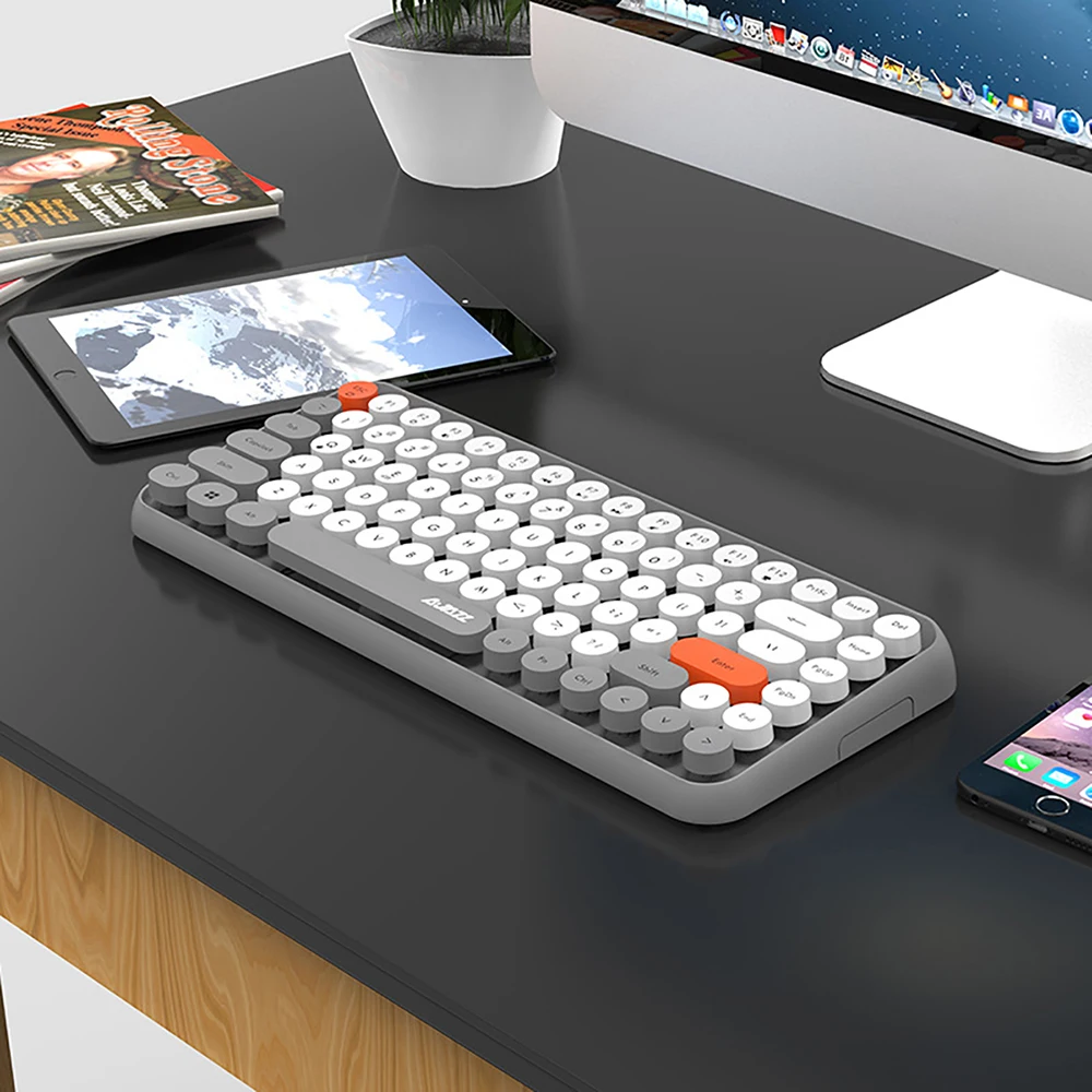 iBen Bluetooth Keyboard Retro Round Keycap Plastic Panel Colorful 84Keys For Mobile Phone PC Tablet Home Office Keyboard  (9)