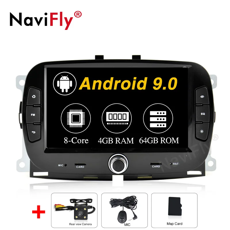 NaviFly 4 Гб+ 64 ГБ Android 9,0 Автомобильная магнитола gps для Fiat 500 Авто навигация HD видео плеер Android стерео - Цвет: 4GB-64GB-Camera