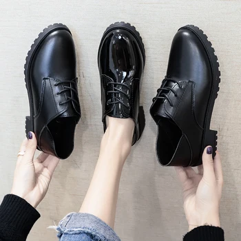 

Round Toe British Style All-Match Women's Shoes Platform Black Flats Casual Female Sneakers Oxfords Autumn Ladies' Footwear