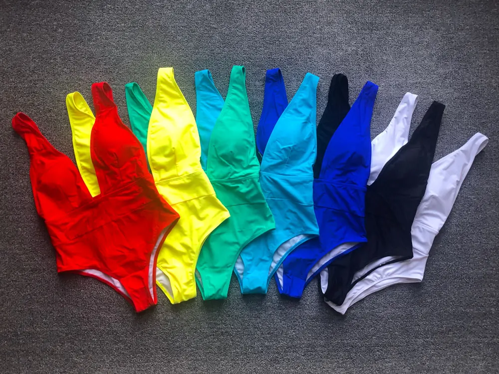 Сексуальный слитный купальник 2020 Женская однотонная одежда для плавания женская