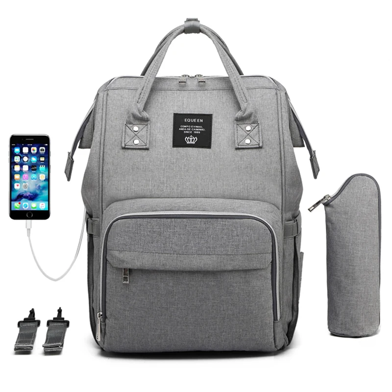 M28-USB-Gray Детские пеленки сумка Мама Коляски Сумки USB большой емкости водонепроницаемый подгузник сумка наборы Мумия Материнство путешествия рюкзак кормящих сумки - Цвет: M28-USB-Gray