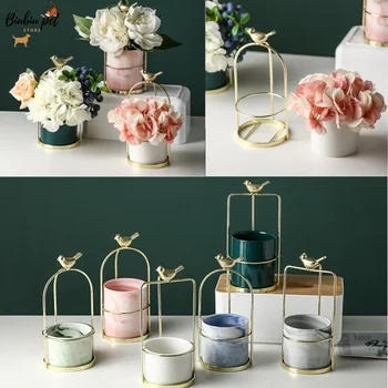 

Enipate Nordic Ceramic Vase Wrought Iron Small Vase Simple Design Iron Frame Water Culture Green Plant Inserted Small Flower Pot