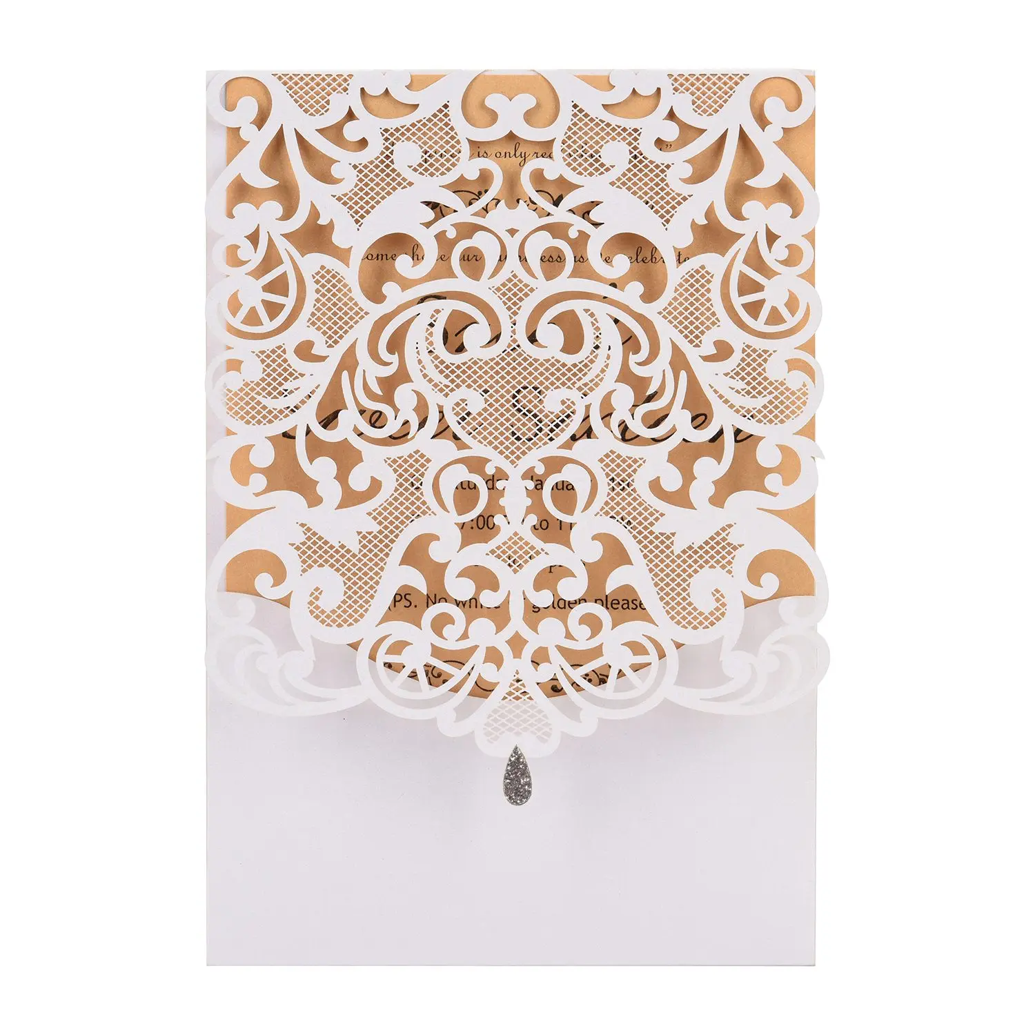  20Pcs Wedding Invitation Cards -Cut Gold Foil and Floral Design Invitation Pockets for Bridal Showe - 4000231975614
