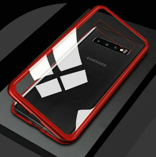 Магнитный адсорбционный металлический чехол для samsung Galaxy S10 S9 S8 S7 Edge Note 9 8 10 Plus Магнитный чехол для samsung A10 A50 A70 чехол s - Цвет: Clear Red