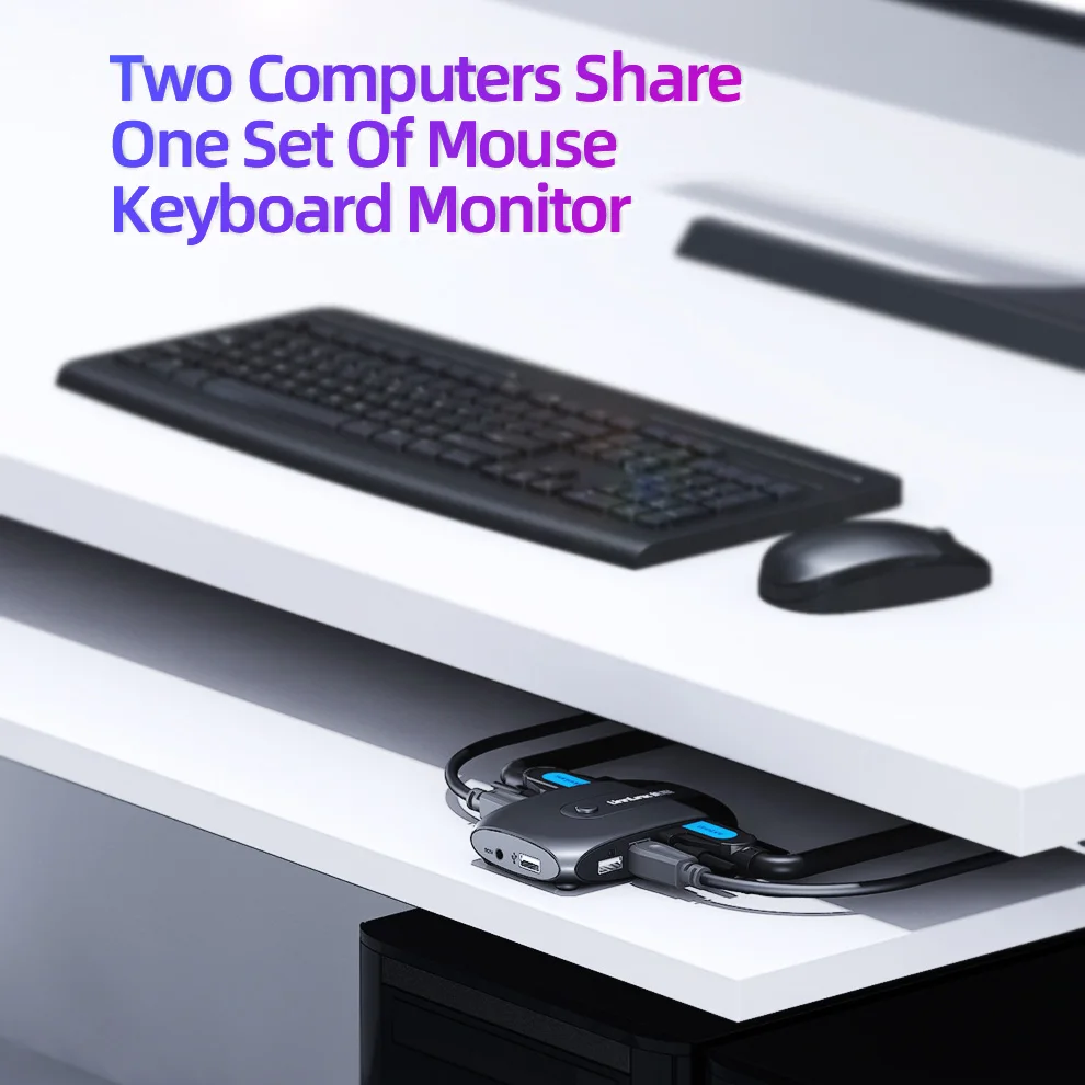  Unnlink 2X1 DVI KVM Switch Box Selector DVI Switch 2 In 1 Out Sharing USB 2.0 Monitor Mouse Keyboar